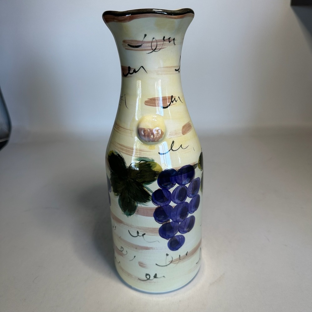 HD Designs Napa Ceramic Wine Carafe Hand-Painted Purple Grapes Decanter Vase 11"